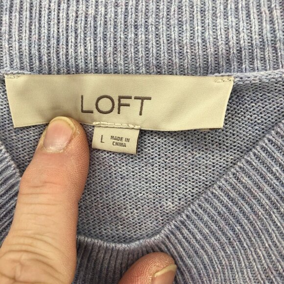 LOFT Sweater Womens Large Purple Mock Neck Ruffles Raglan Sleeves Knit Classic - Picture 6 of 10